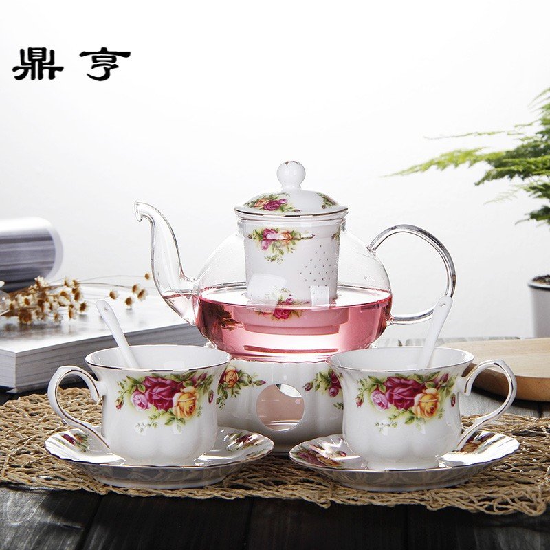 鼎亨花茶具耐热玻璃茶壶家用整套陶瓷花茶茶具套装下午茶功夫茶
