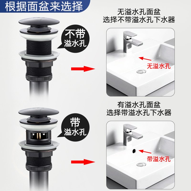 洗脸盆面盆洗手盆台盆黑色翻板闪电客下水器全铜艺术台下水器 【黑色】大弹跳无溢水口_203