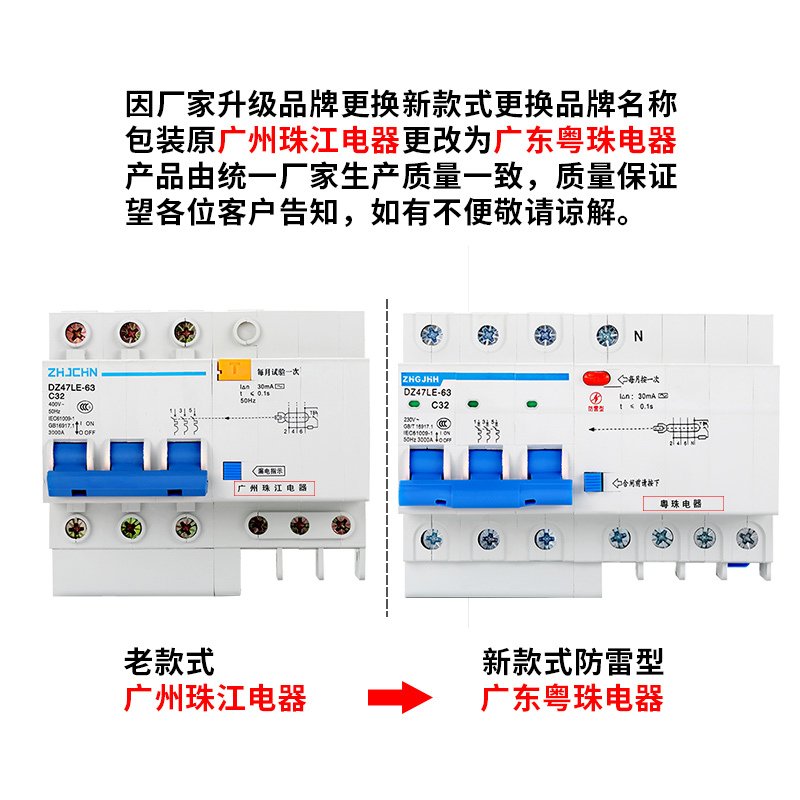 漏电保护器2P63A32a断路器带空气开关DZ47家用电闸漏保 63A 2P