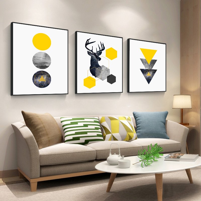 北欧客厅装饰画沙发背景墙壁画现代简约三联画卧室床头CIAA挂画餐厅画 香槟色 50*50【适合2.5米左右墙面】_324