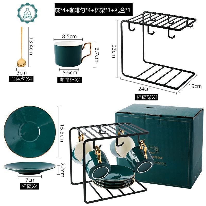 欧式INS轻奢描金边咖啡杯碟套装陶瓷家用下午茶具咖啡器具配杯架 封后 单杯碟_696