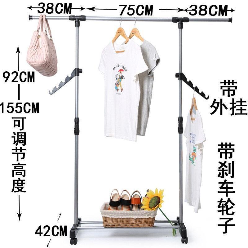 凉衣架晒架晾衣架落地折叠单杆式升降室内单杆式卧室晒衣架衣服架 三维工匠 可伸长+带轮子+2 中_162_44