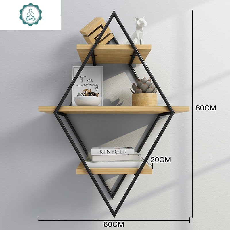 北欧铁艺墙上置物架免打孔电视墙装饰壁挂隔板客厅卧室墙上书架子 封后 60x20x80橡胶木色