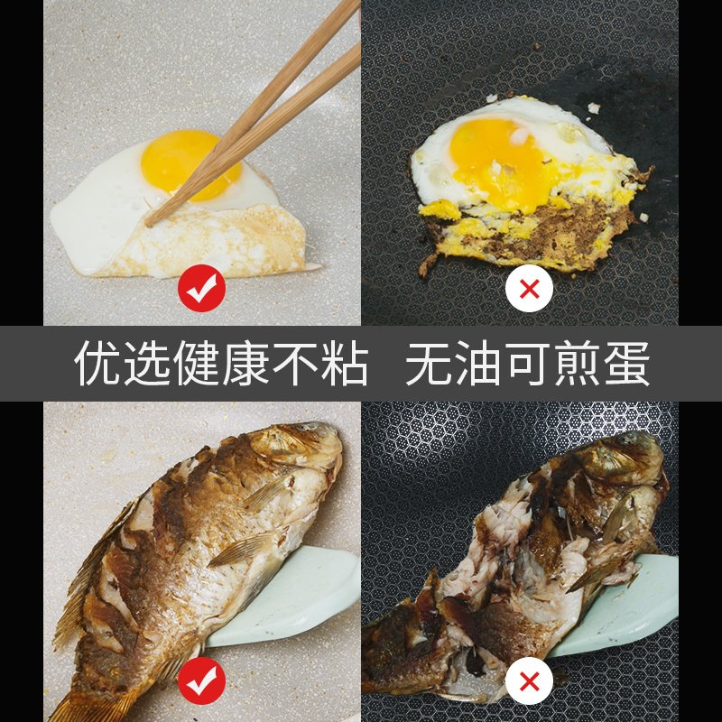 麦饭石平底锅不粘锅家用烘焙精灵牛排煎锅煎蛋锅炒锅电磁炉燃气灶通用 24cm+钢化盖/加厚锅底/红点感热/8cm加_920