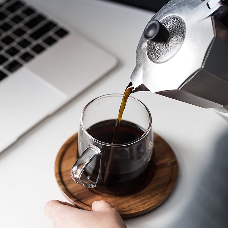 日式玻璃杯咖啡杯透明家用烘焙精灵下午茶杯早餐杯牛奶杯创意网红酸奶杯子 小号胡桃木碟子