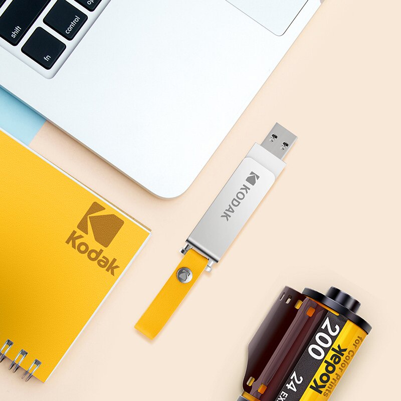 柯达(Kodak)U盘64G USB3.0 金属K133 读速120MB/s 学生商务办公优盘 时尚皮绳 旋转设计