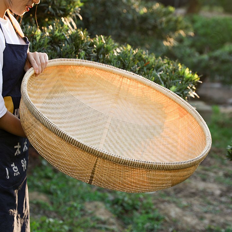 田园餐桌罩 精致竹编饭菜罩 手工剩菜盖伞餐厅食物防尘罩子防老鼠 敬平 印尼藤蜜糖色直径约55高30cm