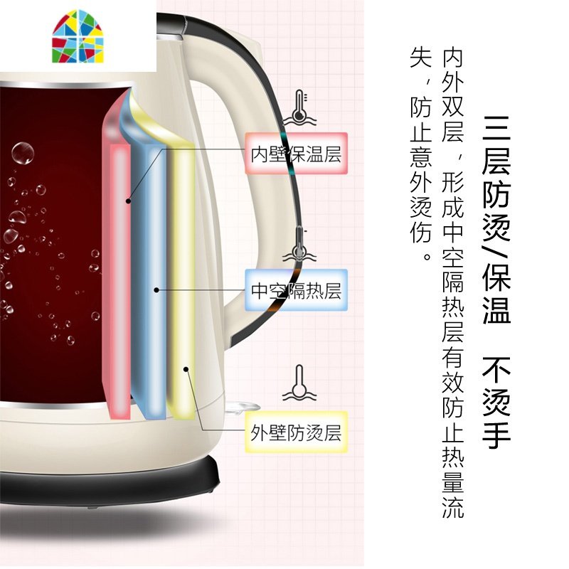 电热烧水壶家用热水开水电水壶保温自动断电1800w速开快壶 FENGHOU 蓝色