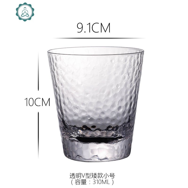 日式金边玻璃杯耐热水杯套装ins风锤纹杯子家用果汁杯创意牛奶杯 封后 370ml高款锤纹