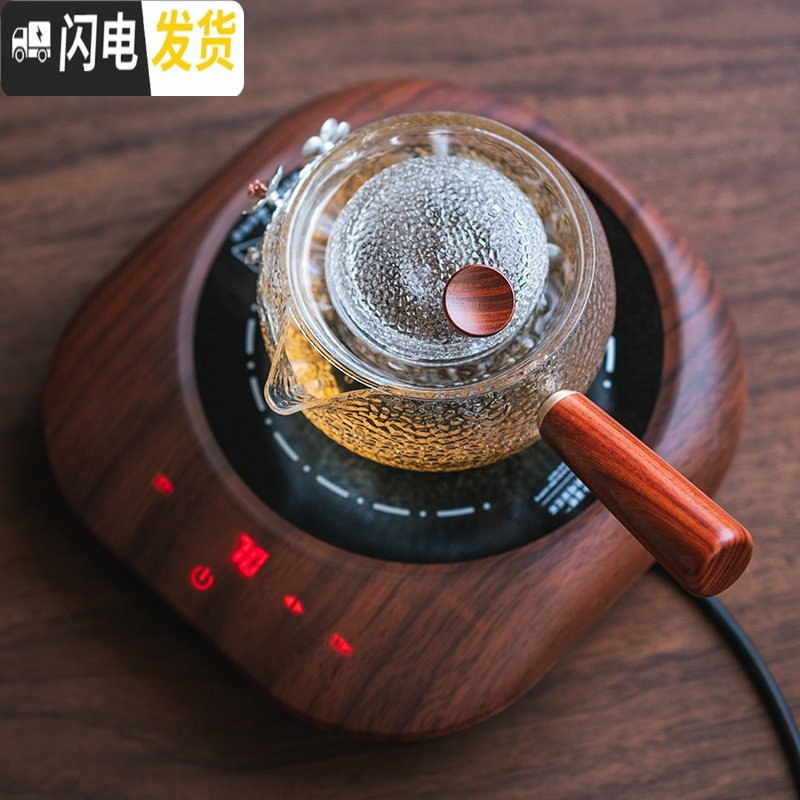 三维工匠加厚耐热玻璃煮茶壶实木侧把带内胆过滤泡茶壶电陶炉温煮茶器茶炉 实木侧把锤纹玻璃锡花壶-八角款