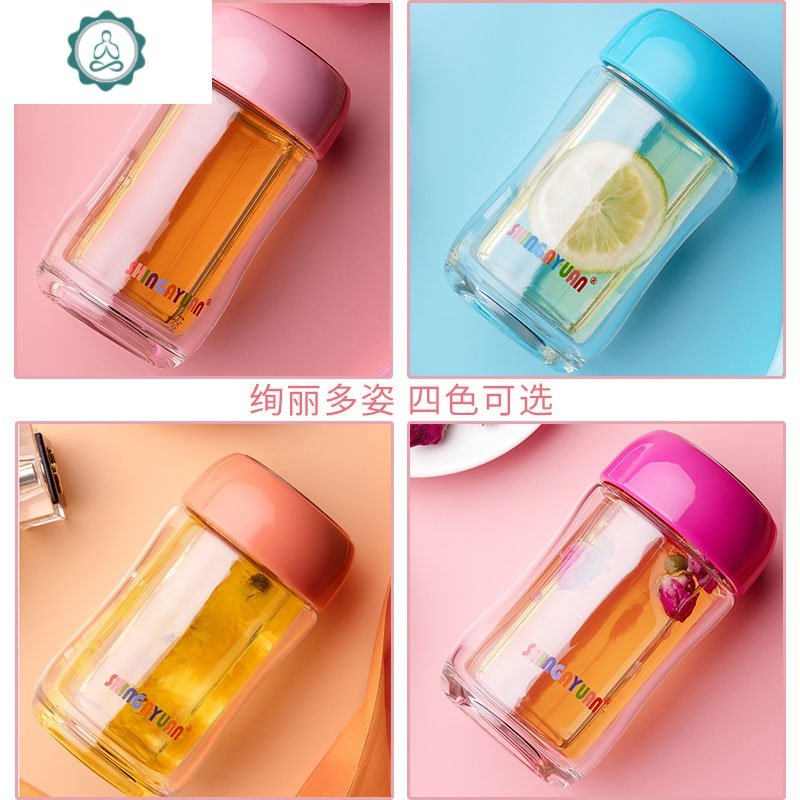 双层玻璃杯女可爱水杯便携韩国简约清新隔热迷你泡茶小水杯 封后 单层暖橙+杯刷+杯套+除垢剂