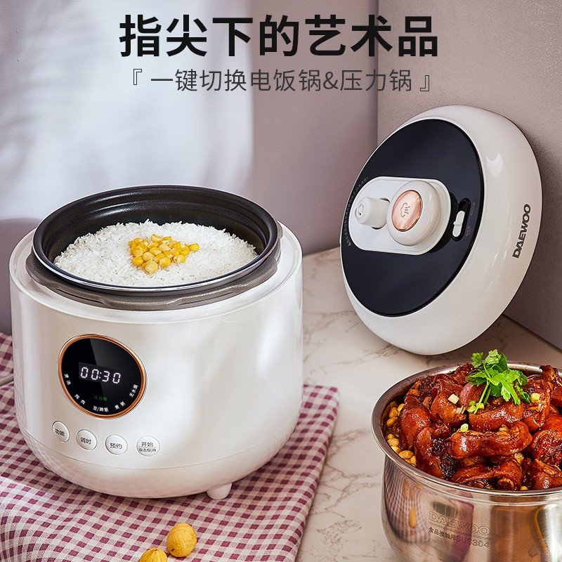 大宇(DAEWOO)电压力锅家用小型迷你智能多功能全自动4L电饭煲高压锅煲两用锅双内胆DY-YLG01