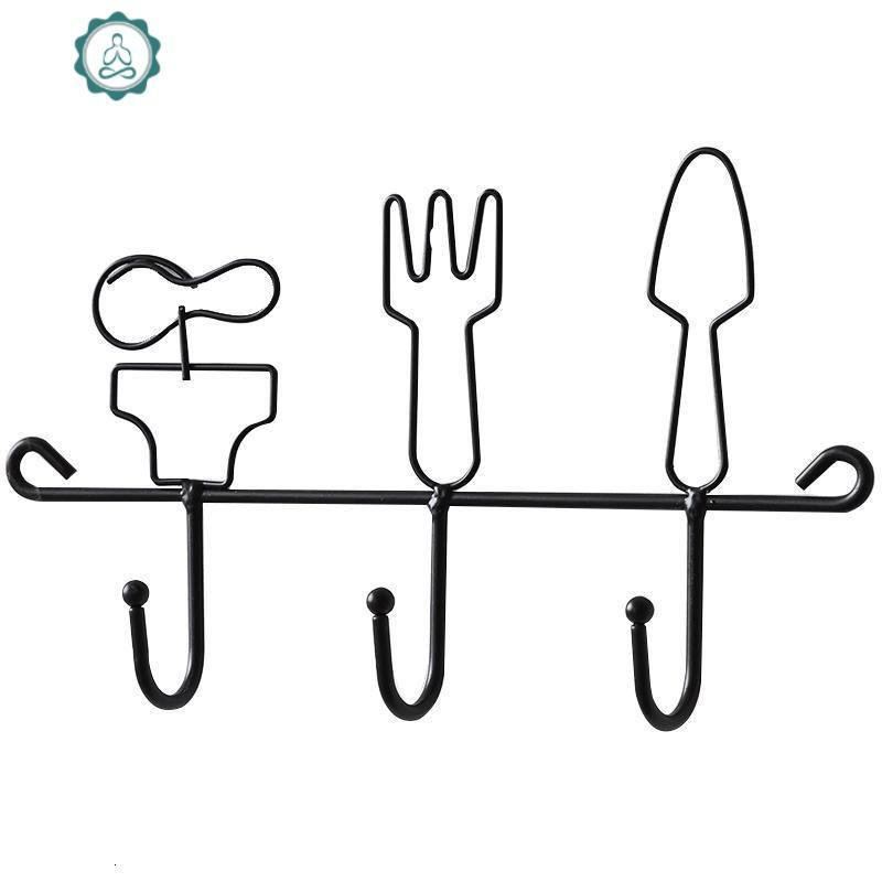 ins北欧风挂钥匙架装饰挂钩置物架铁艺家居房间衣帽架壁挂收纳架 封后 黑色餐具挂钩_448