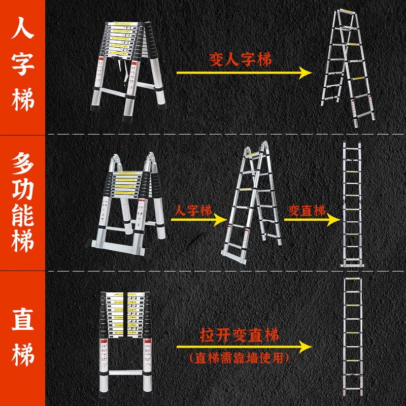 梯子家用折叠伸缩加厚铝合金直梯升降工程梯多功能梯人字梯闪电客除尘纸 【30步距加厚】两用多功能3.1M+3.1M_825