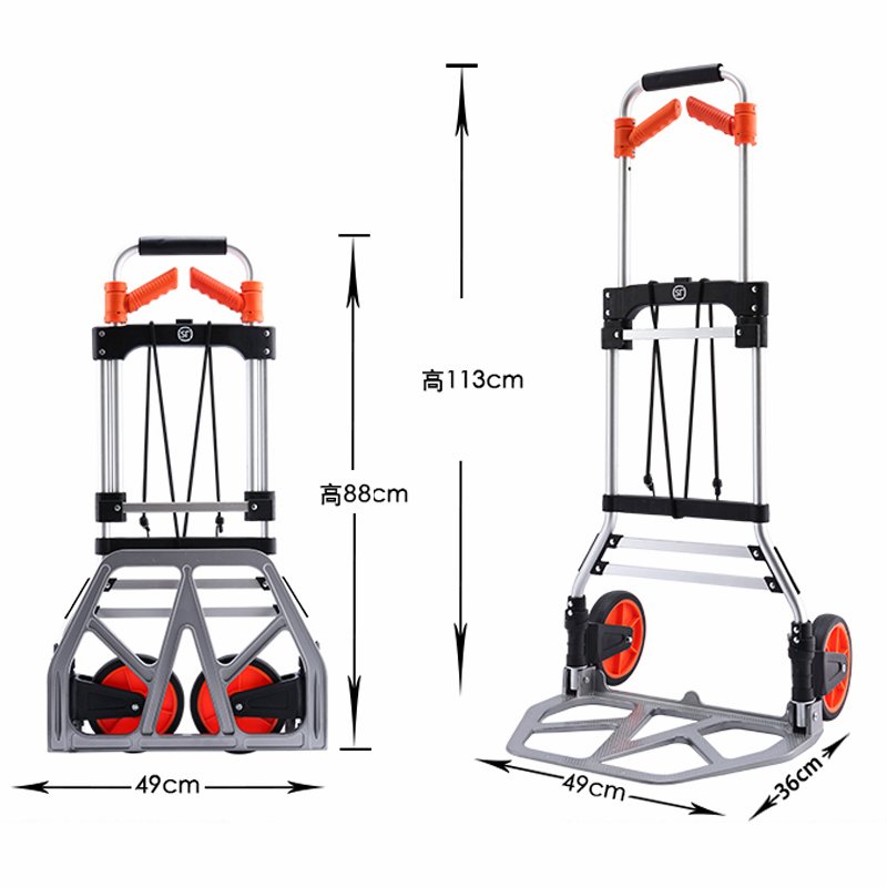 多功能折叠拉杆车阿斯卡利(ASCARI)手推车搬运载重车便携购物买菜车家用行李小拖车 橙色顺丰定制尼龙支架