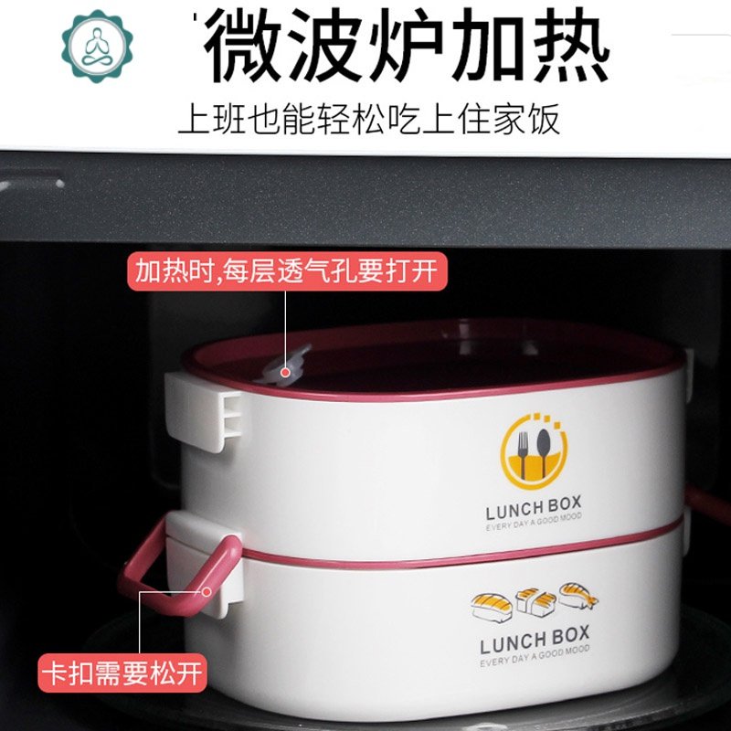 上班族可微波炉加热饭盒分隔型便当盒专用带饭的可用微波餐盒学生 封后 蓝色4层（含袋+餐具）(顶层分2格)