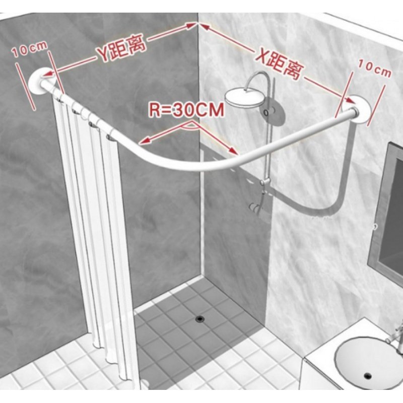 浴帘套装CIAA免打孔弧形卫生间淋浴隔断帘浴室防水防霉加厚浴帘杆转角 免打孔伸缩B款（加粗加厚） （不要浴帘选项）