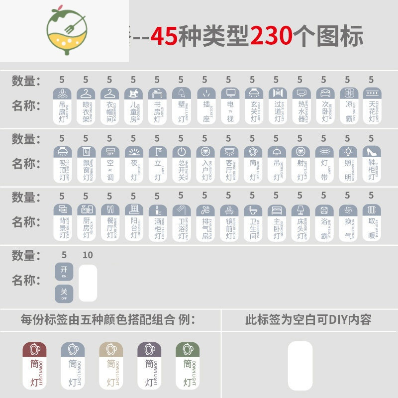 YICHENG夜光开关标识贴纸家用提示贴标签指示贴墙壁灯面板插座别墅装饰贴 三房套餐