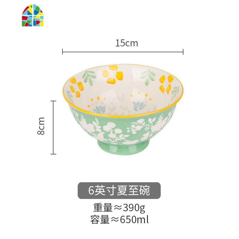 时节 日式四季手绘釉下彩陶瓷餐具家用汤面碗水果沙拉碗 FENGHOU 6英寸夏至碗