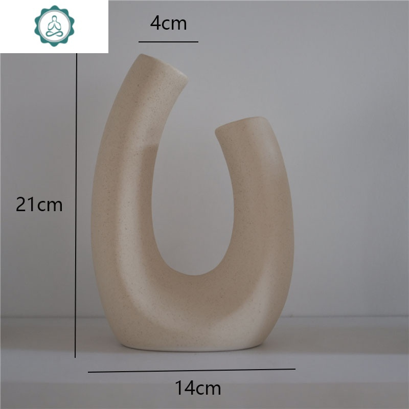风物札记 ins极简艺术素胚陶瓷花瓶花器民宿工作室咖啡馆摆件装饰 封后 C款：双芹（米黄）