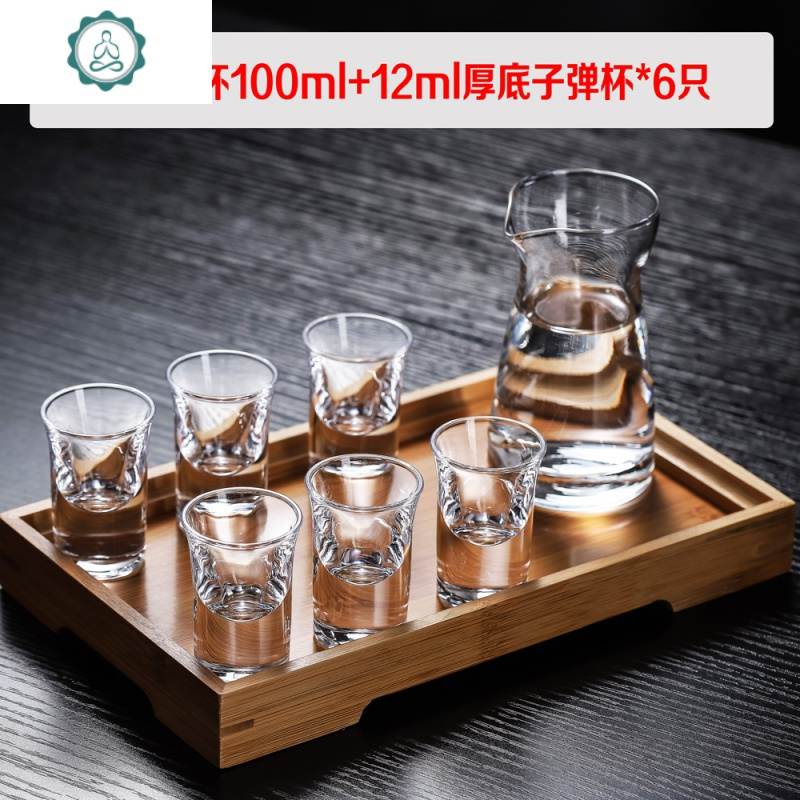 玻璃白酒杯子弹杯小酒杯烈酒杯酒盅分酒器一口杯12只酒具套装家用 封后 直公杯+12子弹杯*6只