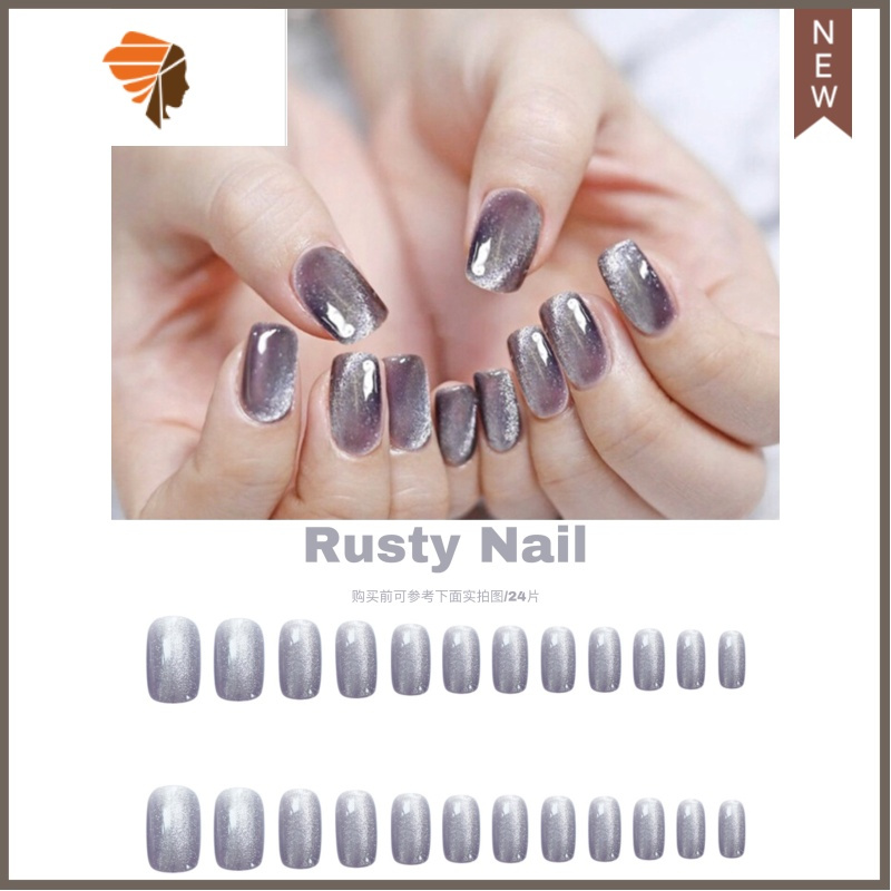 Rusty Nail 生锈钉 甜酷辣妹晶石猫眼穿戴式美甲贴片可卸当季新品 三维工匠 紫灰晶石 长方