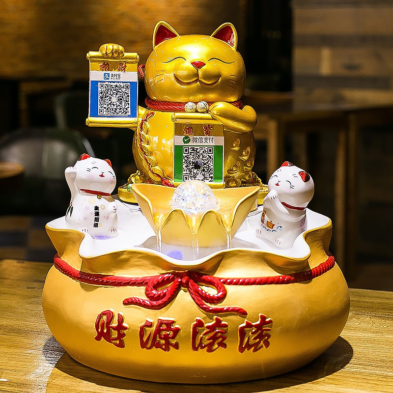 猫摆件收银台发财猫二维码创意送人新店店铺开店送礼开业礼品 三维工匠 第一桶金-二维码白色(小）_451