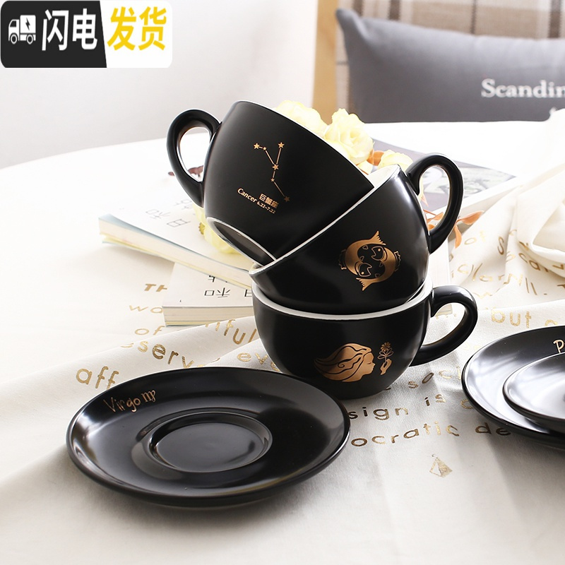 三维工匠十二星座欧式咖啡杯套装 创意哑光拉花杯拿铁杯茶杯 300cc 双子座