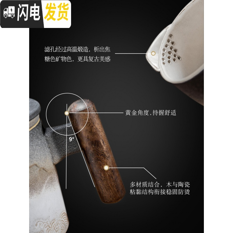 三维工匠 旅行茶具套装 便携快客杯功夫泡茶壶简易办公一壶二杯两杯 正把山水纹泡茶壶（全黑-礼盒装）E2f