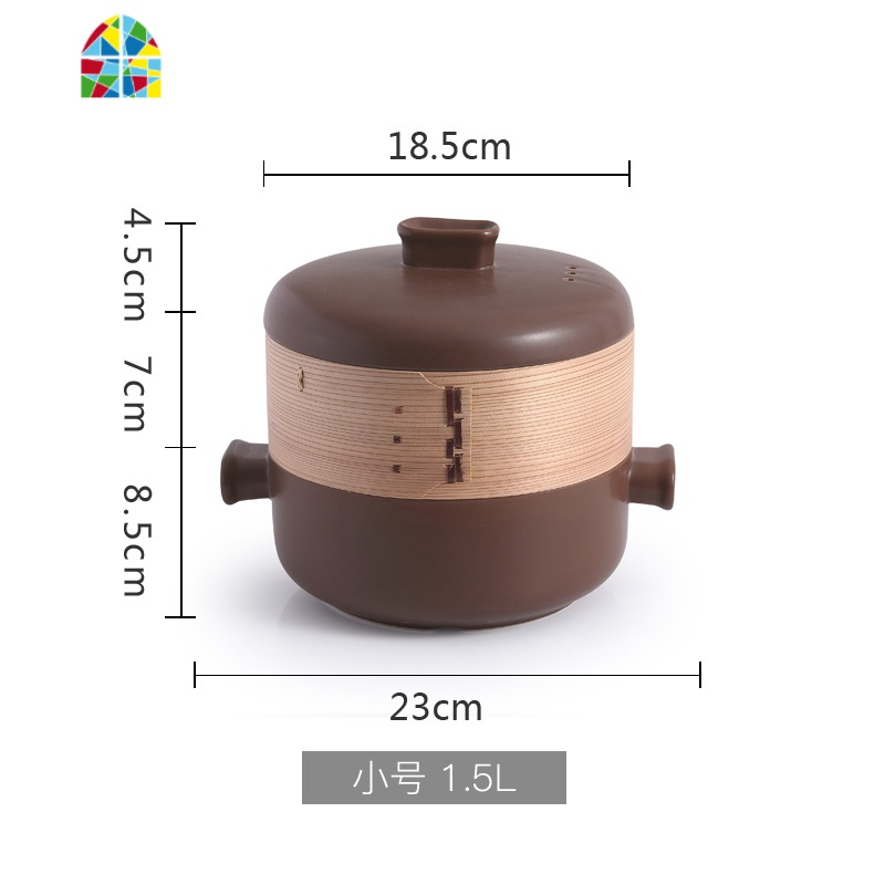 日式蒸笼砂锅耐高温明火煲汤锅家用炖锅陶瓷锅粥煲蒸锅煲仔饭蒸饺 FENGHOU 粽色砂锅+蒸笼（1.5L-送蒸笼布）