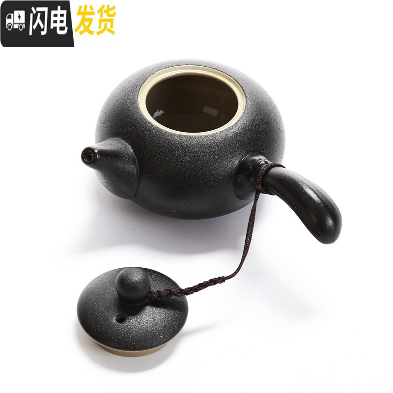 三维工匠 陶瓷功夫茶具禅风黑侧把壶黑陶茶壶黑釉小茶壶功夫茶壶 侧把西施壶