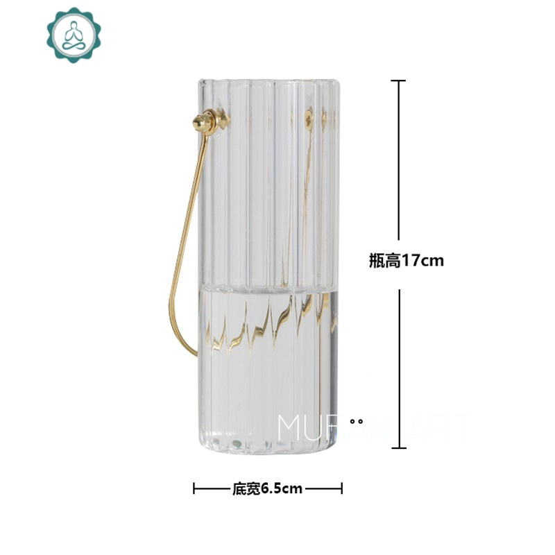 北欧手提竖纹小花瓶现代简约玻璃花瓶民宿客厅餐桌装饰花艺摆件 封后 【中号】手提小花瓶