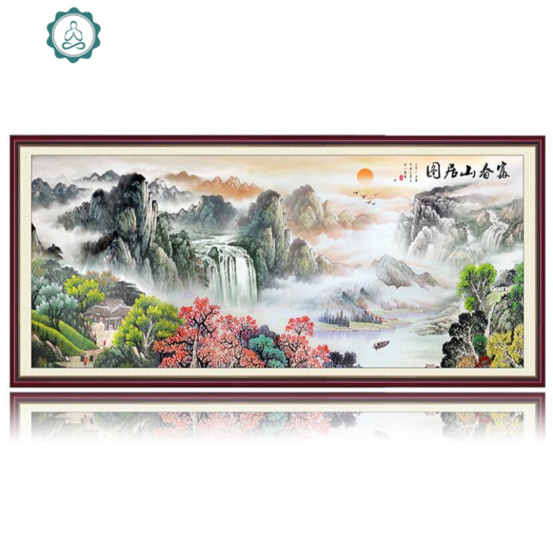 2019新款十字绣线绣客厅全绣风景山水大画2米富春山居图 封后 中格195*85厘米进口丝线