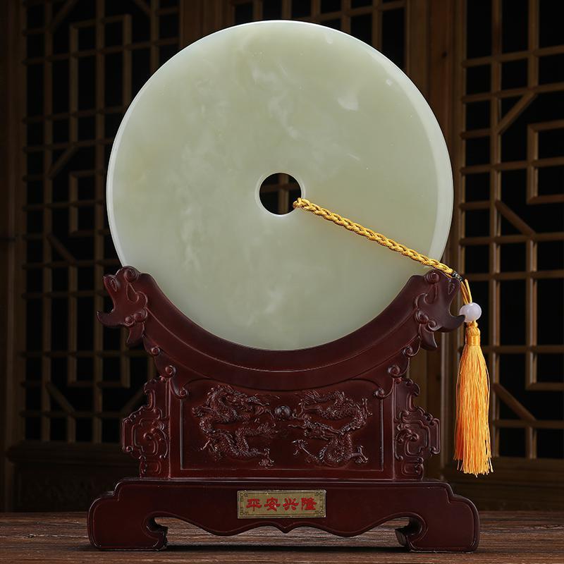 平安扣摆件白玉石玉扣玉石公司办公室老板桌前台装饰礼品_618