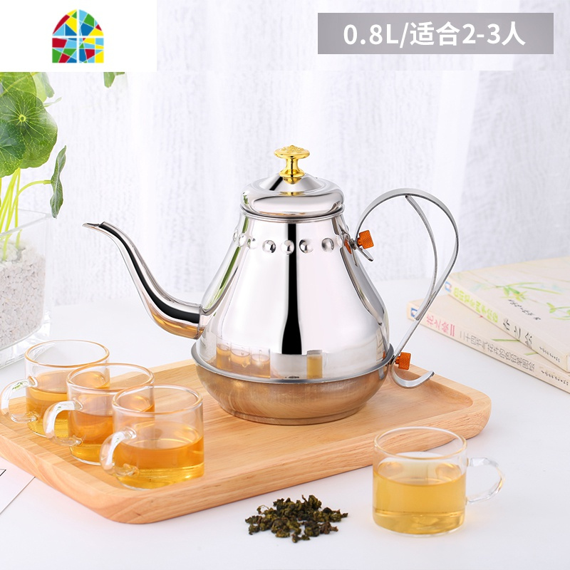 加厚不锈钢茶壶过滤烧水壶 电磁炉开水壶平底壶 餐厅泡茶壶咖啡壶 FENGHOU 钢本色【1.2升】