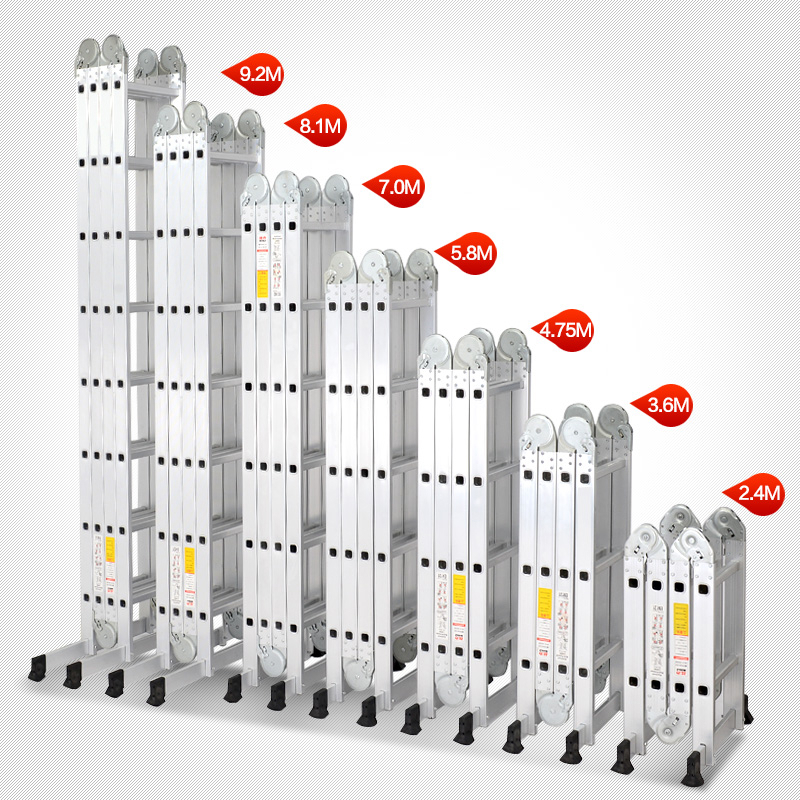 多功能折叠梯子加厚铝合金家用人字梯室内小楼梯伸缩升降工程闪电客除尘纸 德标银色5.0mm直梯3.7米=人字1.8米