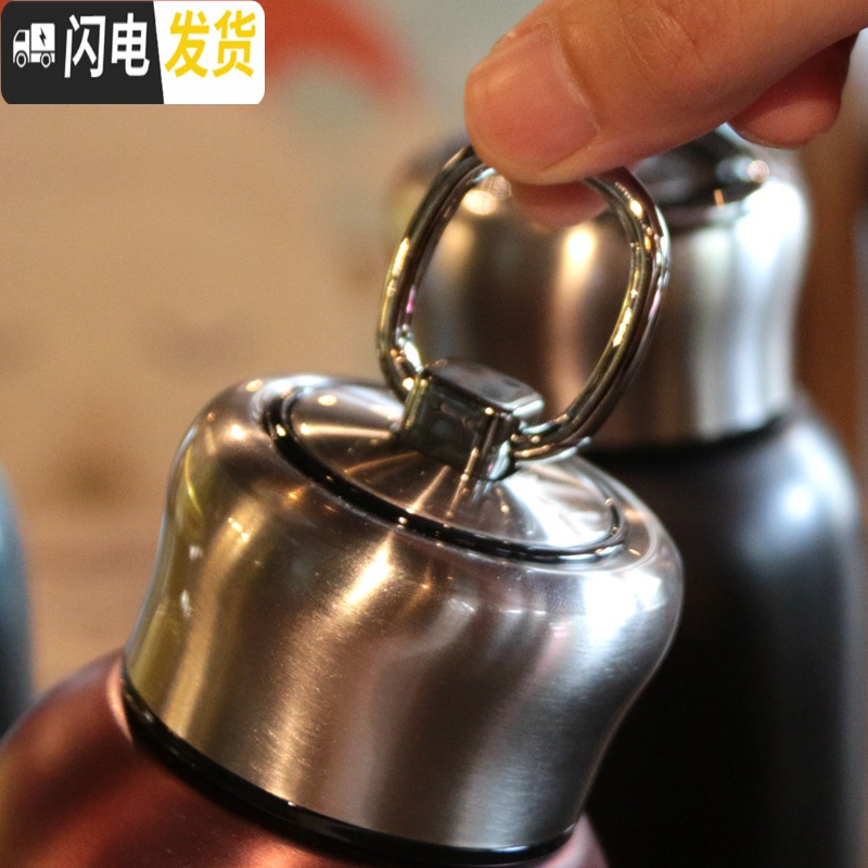三维工匠韩版简约304便携式保温杯不锈钢男女学生户外小巧清新迷你大肚杯 桔色/300ml