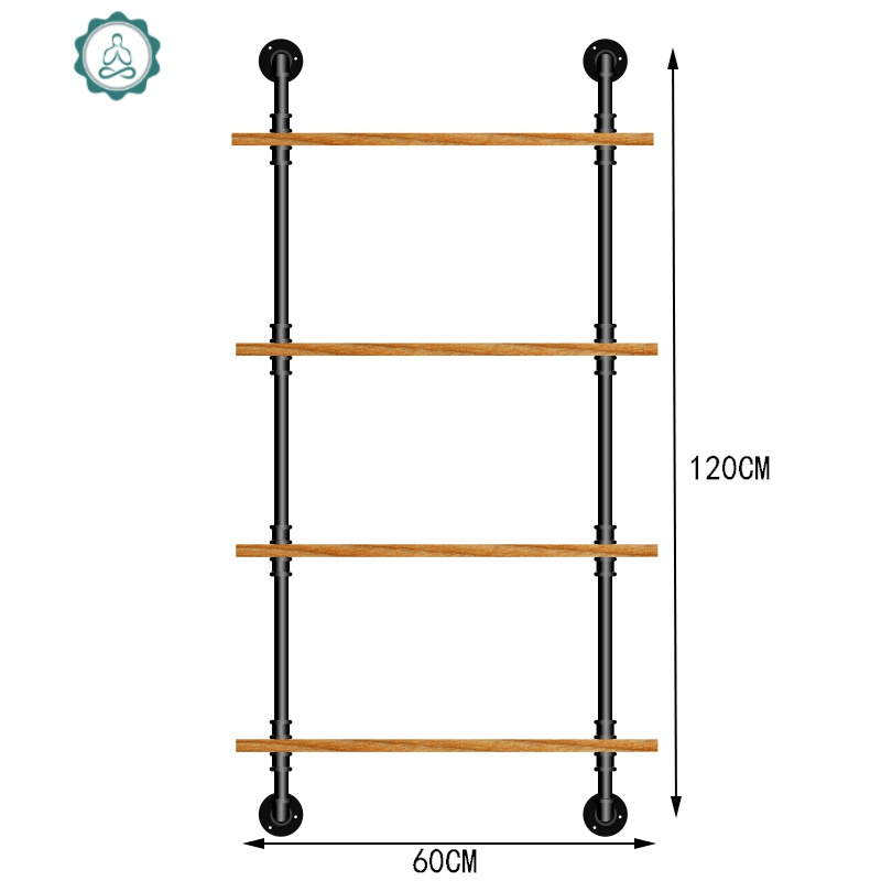 铁艺水管书架实木墙上置物架工业风墙体隔板壁挂酒架落地墙面装饰 封后 四层60长20宽120高_994