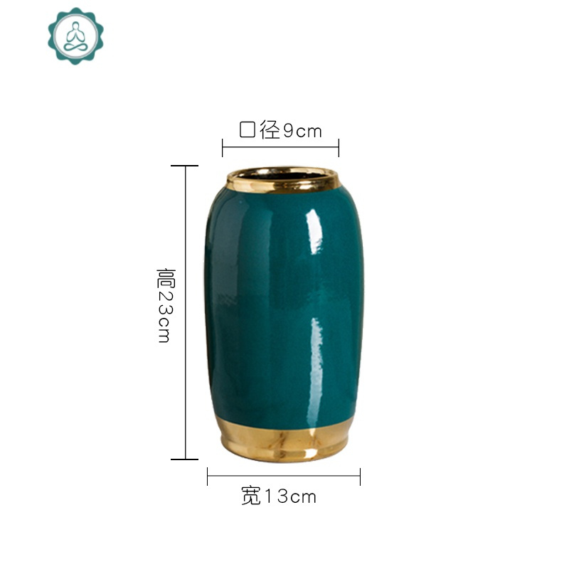 墨绿色欧式陶瓷花瓶简约台面轻奢釉面摆件三件套小号干花玄关书房 封后 中号