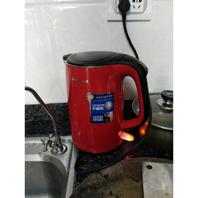 九阳电水壶 jyk-17f01 红色双层不锈钢304保温热水壶