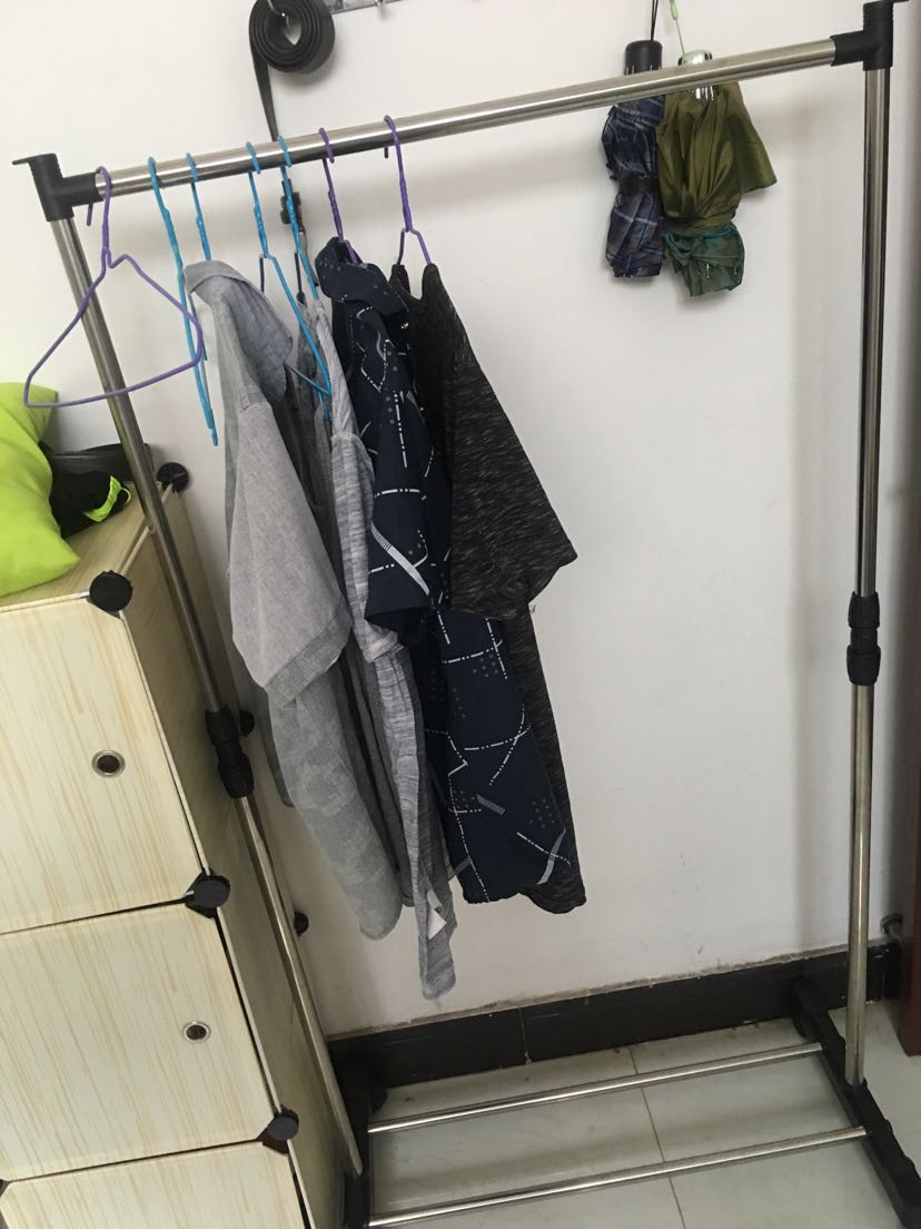 百页轩-不锈钢晒晾衣架落地单杆伸缩阳台晾晒架创意移动可升降带滑轮.