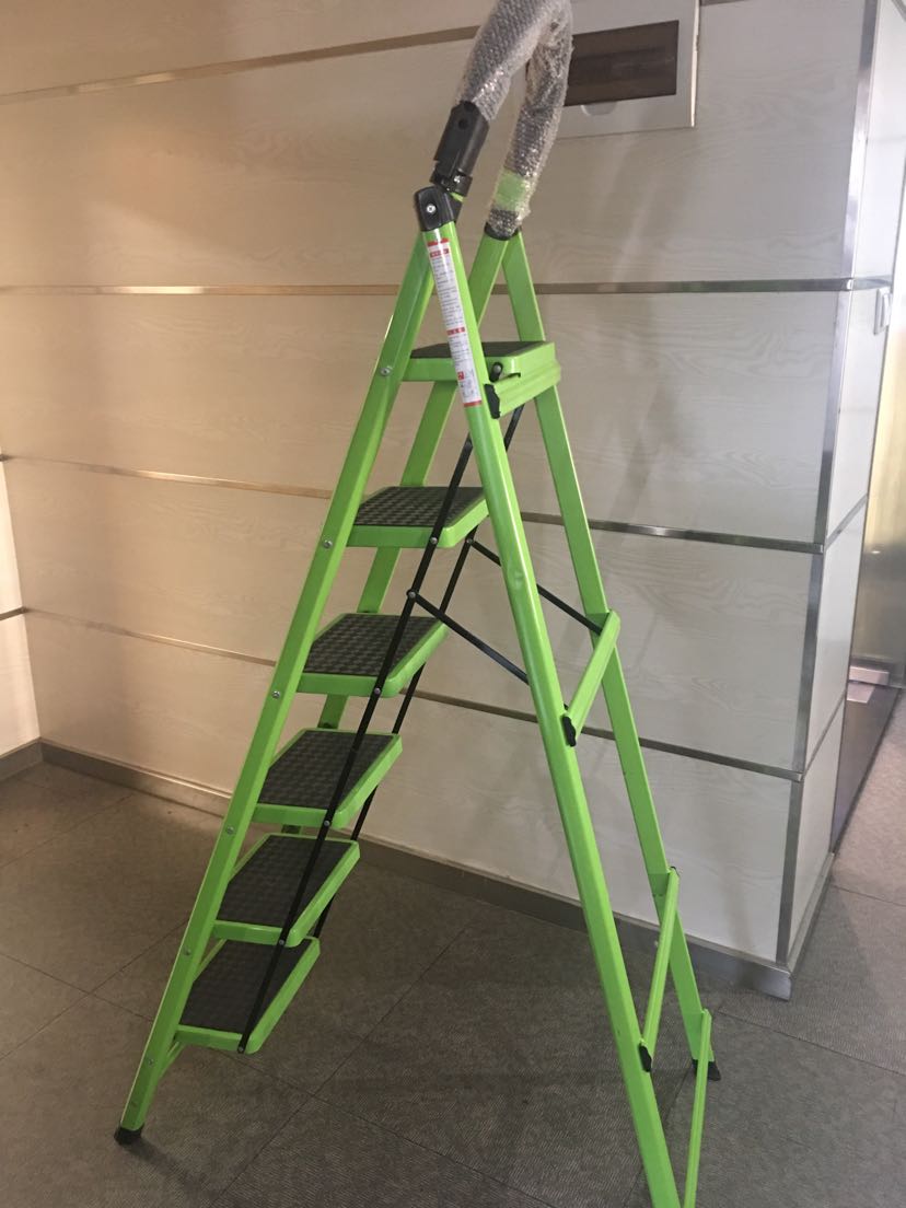 积米 家用折叠人字梯加厚加粗梯子铝合金梯不锈钢梯碳钢绿色六步梯