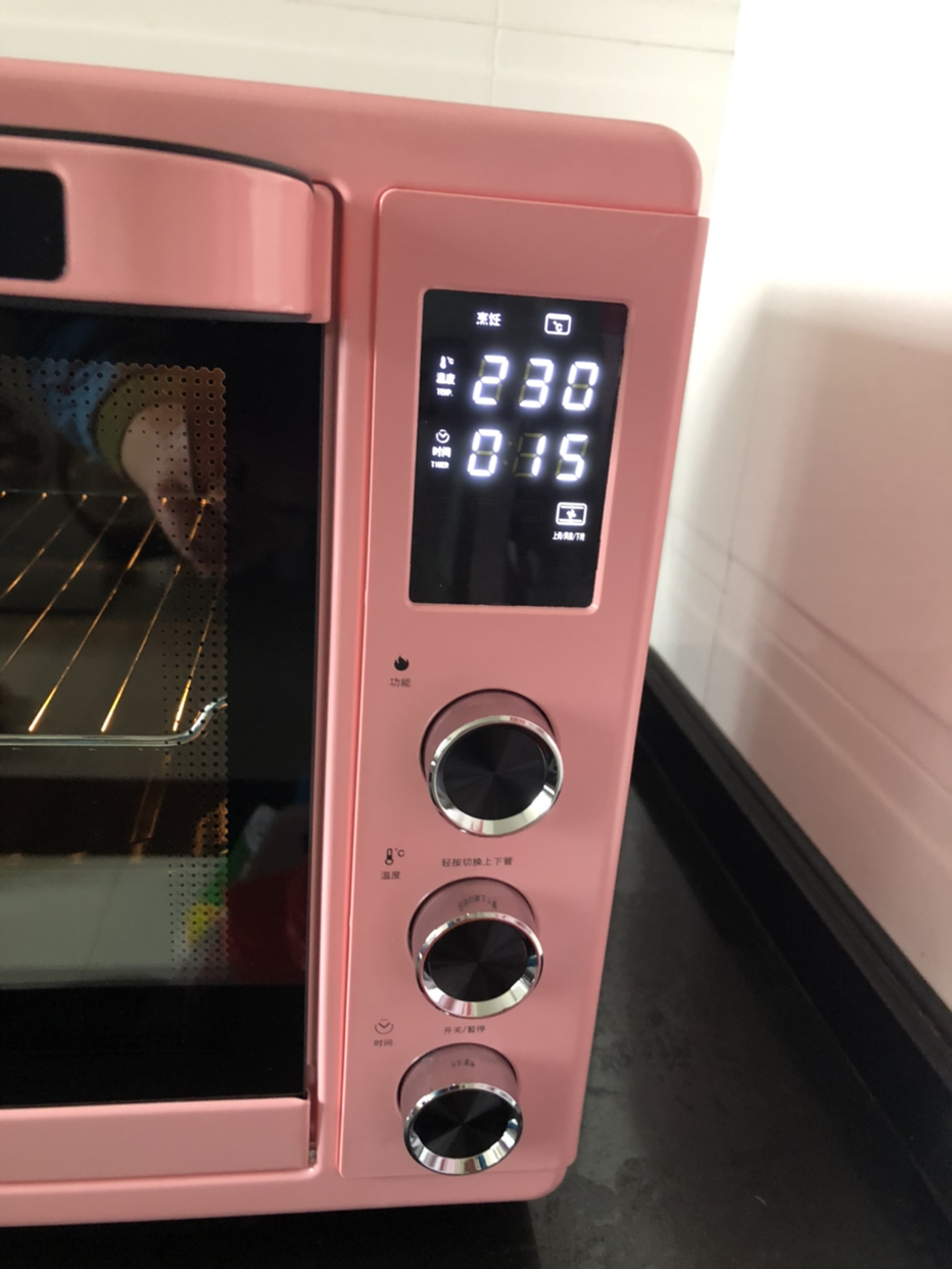 32l海棠粉电子控温搪瓷内胆热风循环旋转烤叉蛋糕烧烤多功能电烤箱