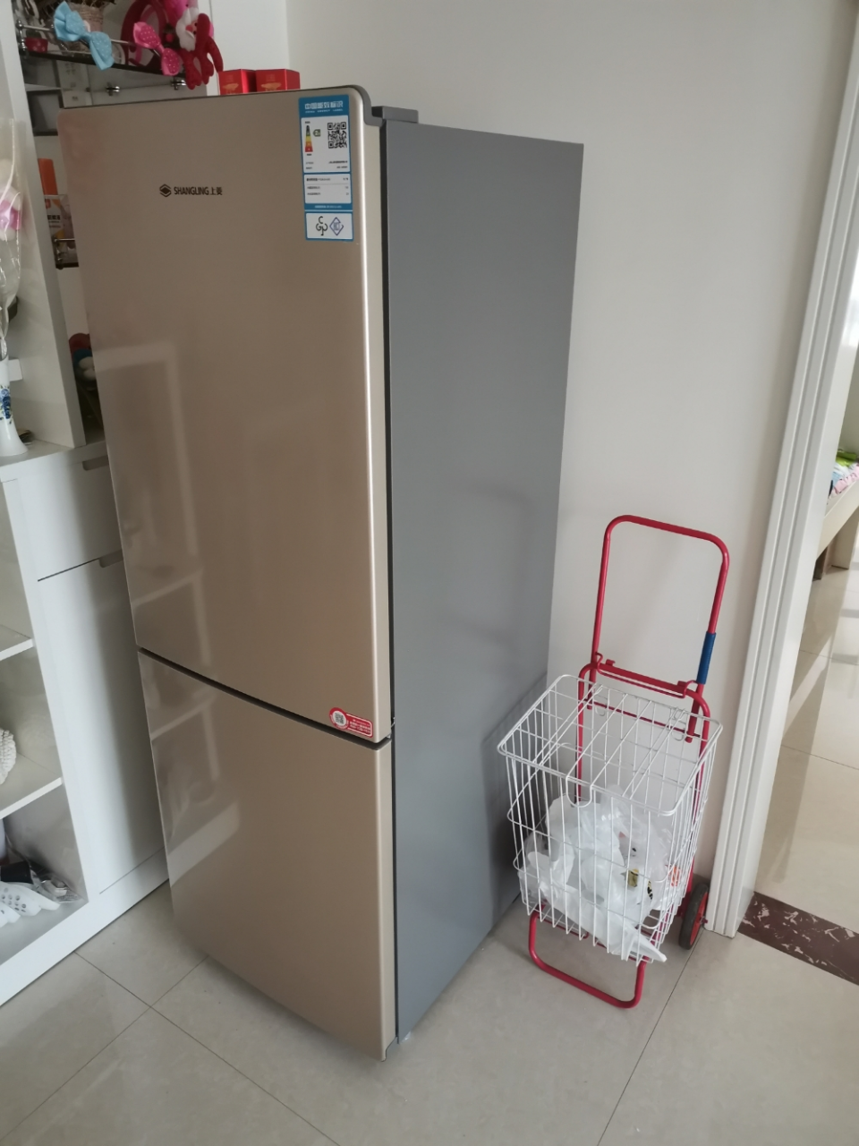 上菱冰箱 bcd-185wky 风冷无霜 185l 双门小冰箱 金色面板 冷藏冷冻