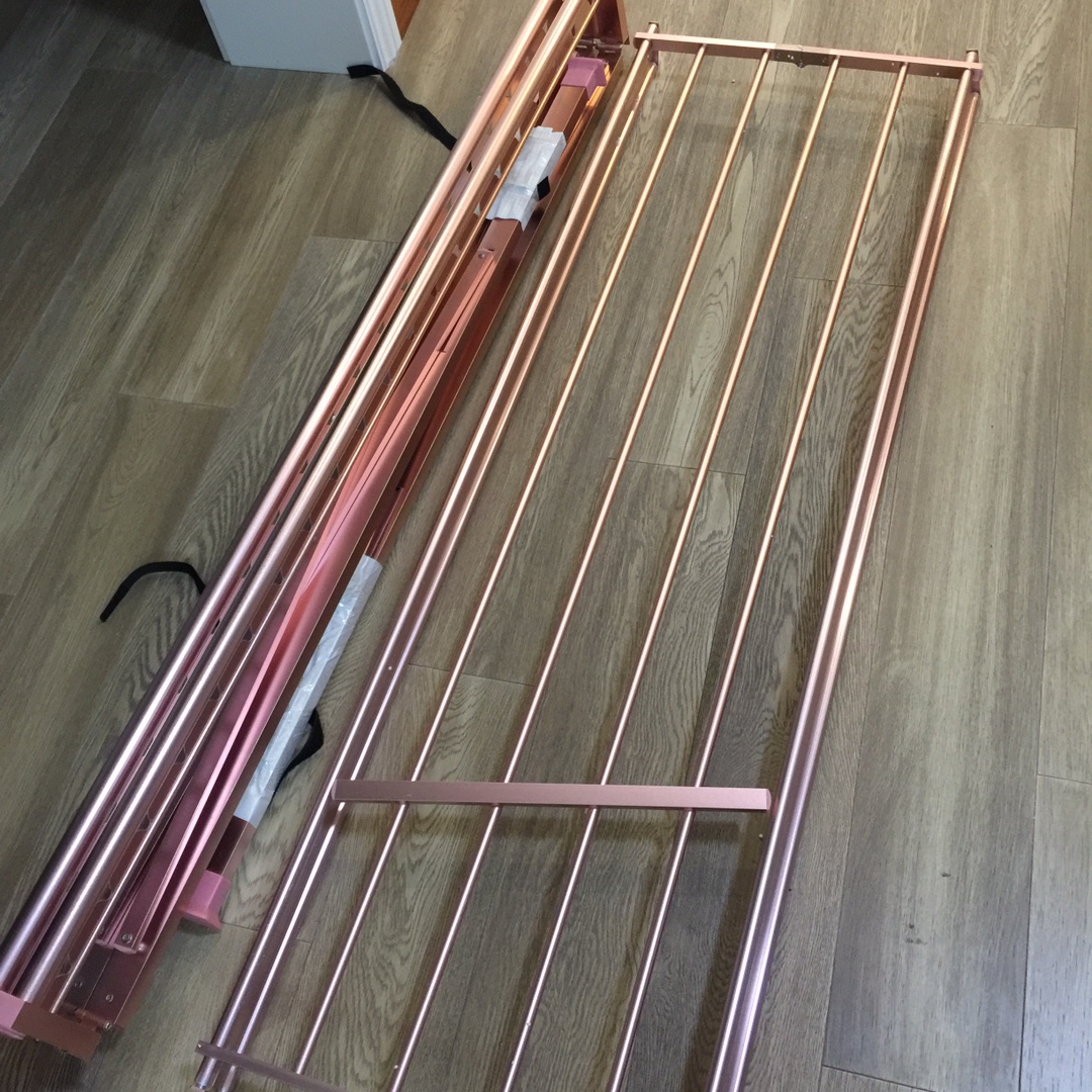 家用阳台凉衣架双杆式伸缩晾衣杆晒衣架 玫瑰金h型太空铝晾衣架小号单