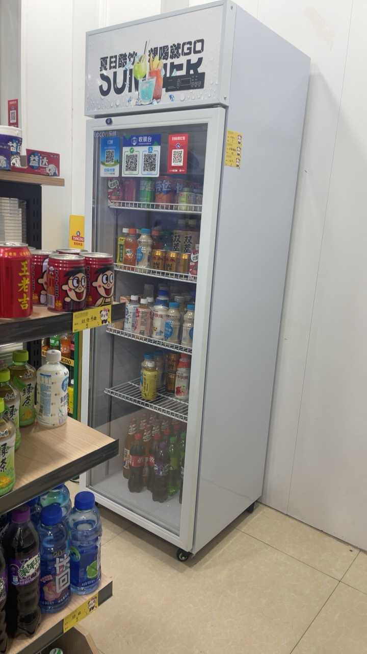 乐创饮料展示柜冷藏柜保鲜柜商用立式双开门柜冰柜大容量冰箱超市 银色 风冷上机组晒单图