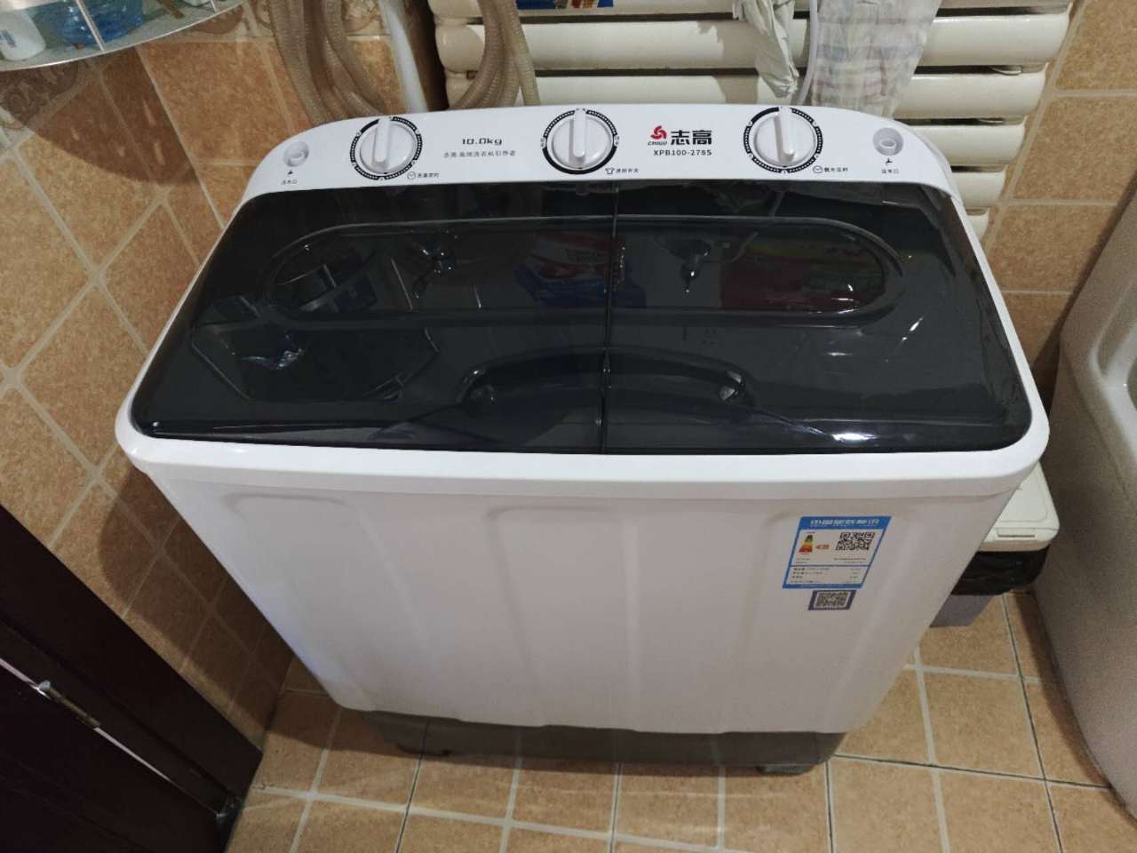 志高(CHIGO) 10公斤容量 家用半自动双桶双缸波轮洗衣机(茶色) 洗脱两用小型非全自动(蓝光款)晒单图