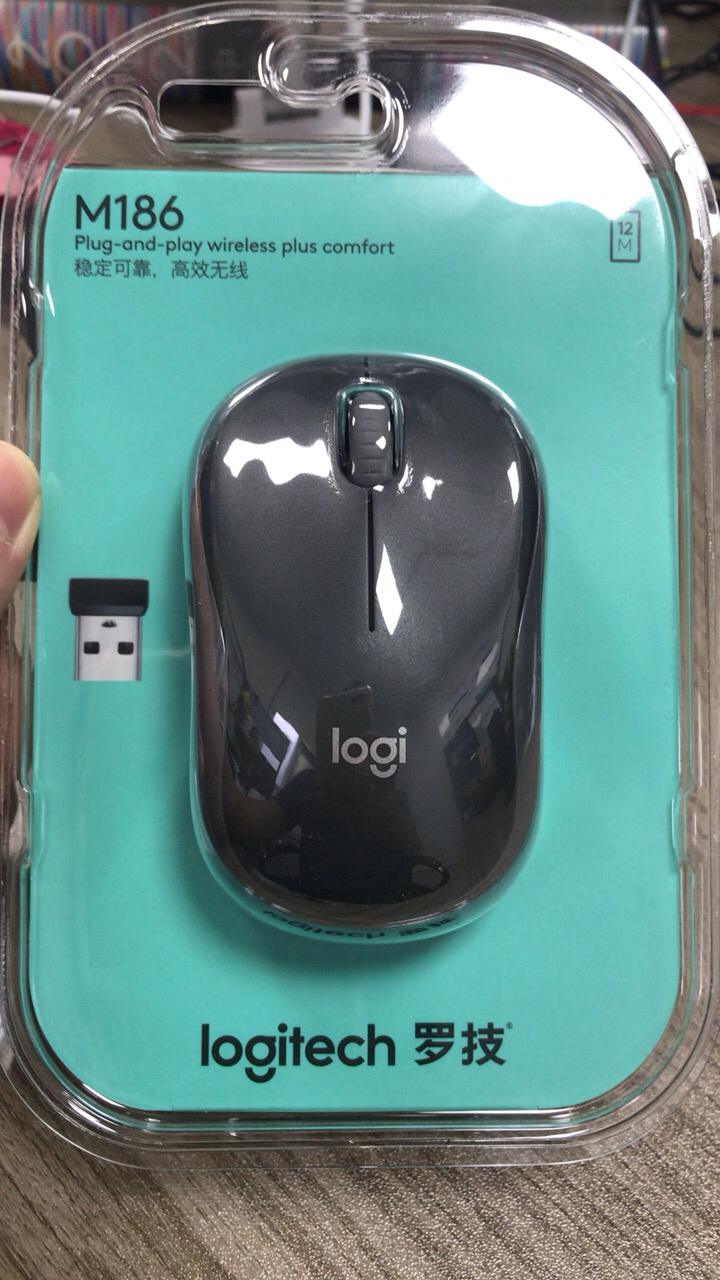 罗技（Logitech）M186 无线鼠标办公笔记本台式电脑无限鼠标无线省电鼠标(黑色灰边)晒单图