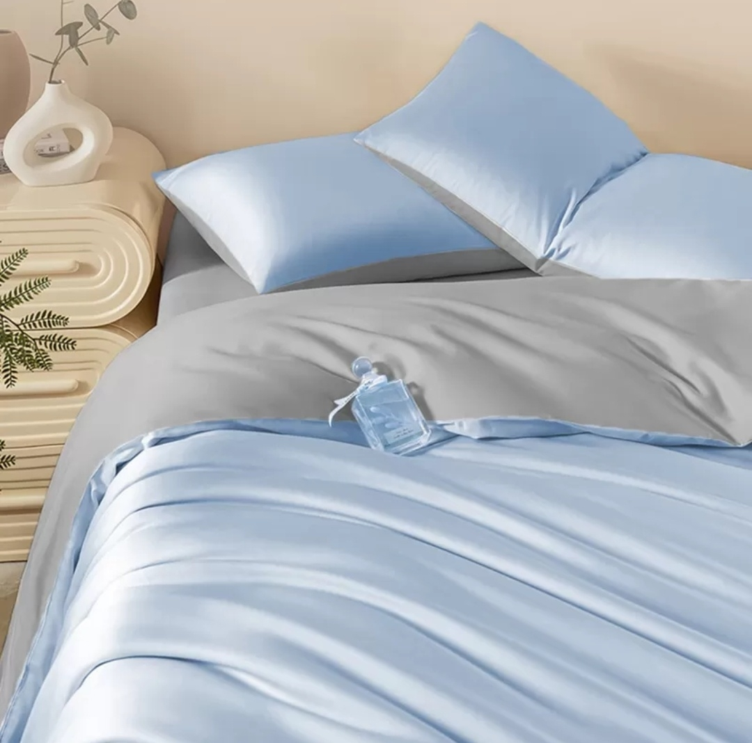 最生活四件套60S 全棉轻奢贡缎套件全棉床品四季用品 蓝色 全棉轻奢贡缎套件Z-8805 适合1.5m床晒单图