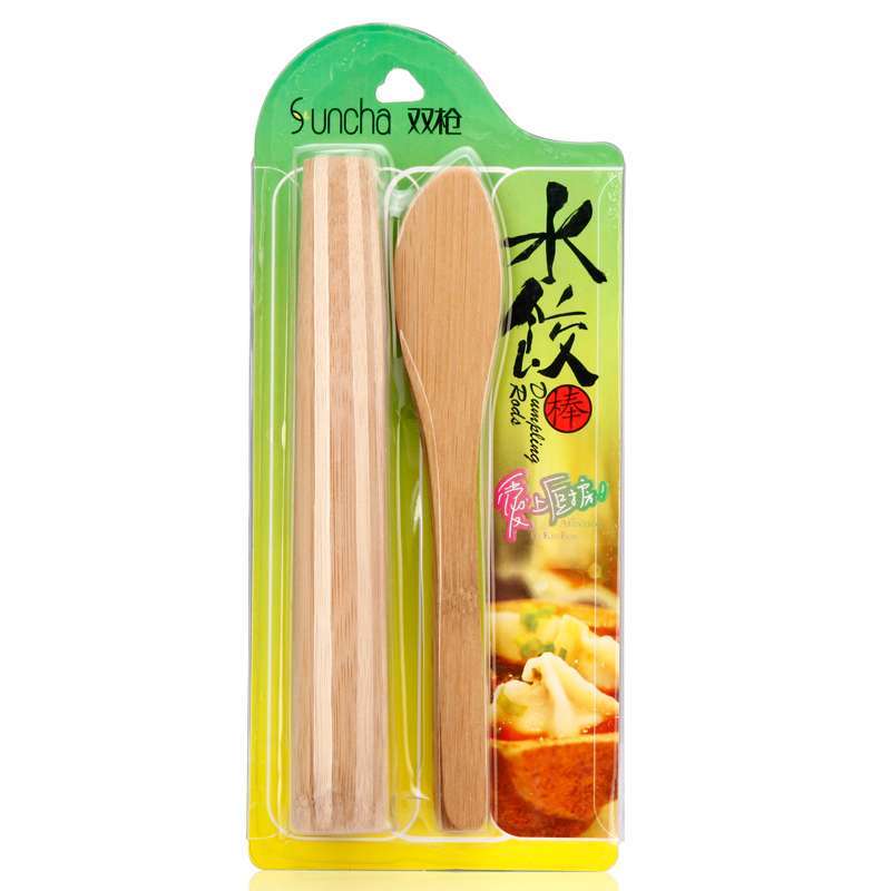 双枪(Suncha)竹木包饺子工具 水饺套棒 竹制1面棒+2竹片SJ1301(180mm)